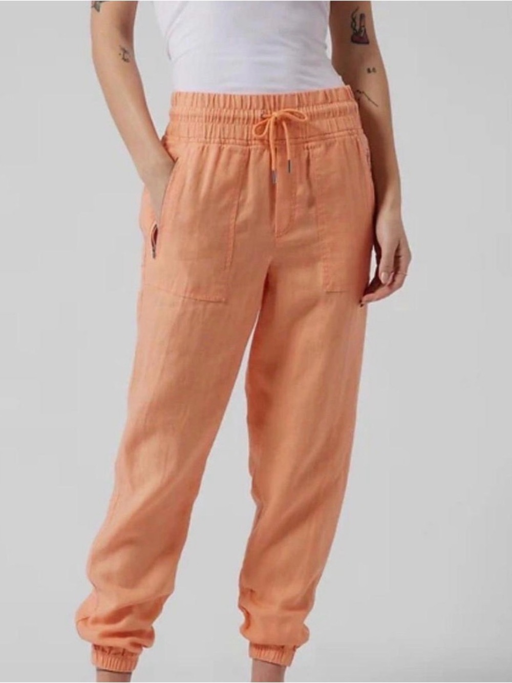 Athleta Cabo Linen Women’s Peach Drawstring Jogger Pants